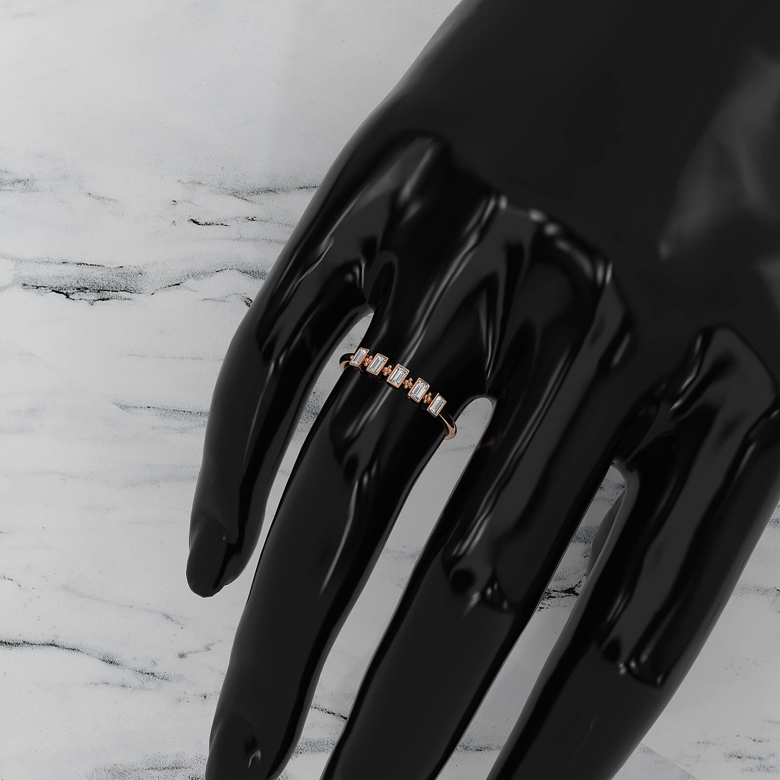 Slim 5 Stone Baguette Lab Diamond Bezel Set Minimalist Fashion Ring 0.19ctw.